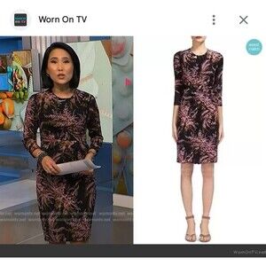 Whistles Camille Wren Print Dress Black Pink Silk Blend Size 6 Career Seen On TV